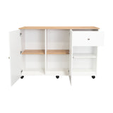 Isla de Cocina Movibasic 136x92cm Blanco con Entrepaños y Rodachinas - Barras y Muebles Auxiliares | Bylmo