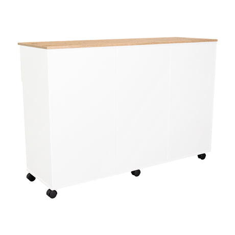 Isla de Cocina Movibasic 136x92cm Blanco con Entrepaños y Rodachinas - Barras y Muebles Auxiliares | Bylmo