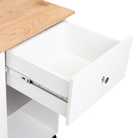 Isla de Cocina Movibasic 136x92cm Blanco con Entrepaños y Rodachinas - Barras y Muebles Auxiliares | Bylmo