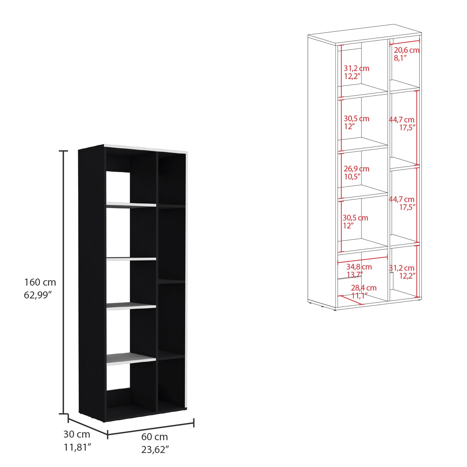 Biblioteca Rookie Minimalista 60x160cm Wengue con Entrepaños - Bibliotecas y Estanterías | Bylmo