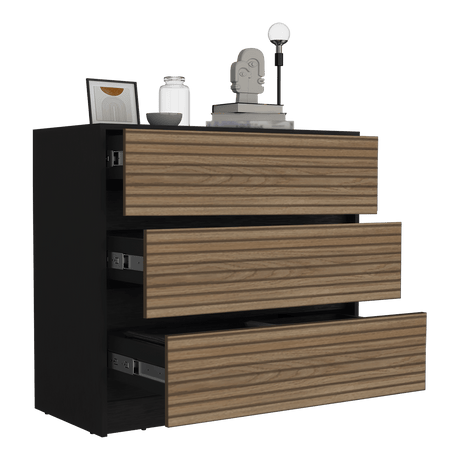 Cajonera Austin Wengue y Miel 85x80cm Con Tres Cajones - Cajoneras y Comodas | Bylmo