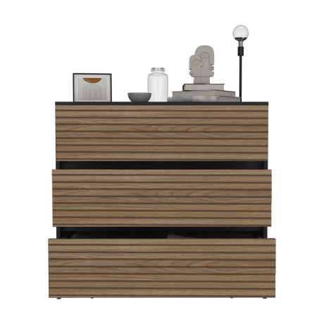 Cajonera Austin Wengue y Miel 85x80cm Con Tres Cajones - Cajoneras y Comodas | Bylmo