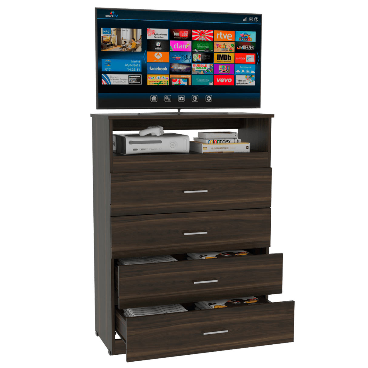 Cómoda Zevenei Habano 80x109.8cm con Cuatro Cajones para TV Hasta 40 Pulgadas - Cajoneras y Comodas | Bylmo