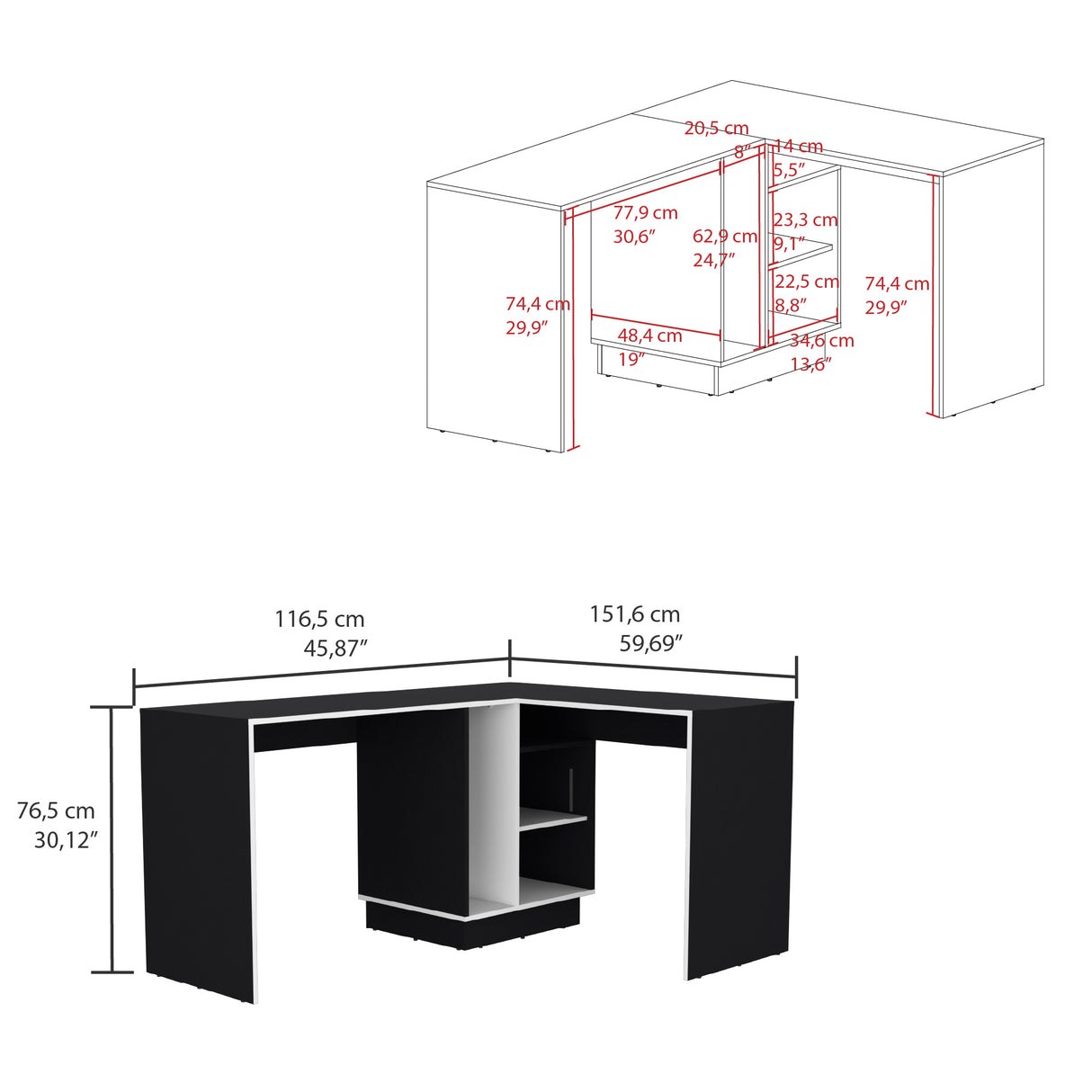 Escritorio en L Rookie Wengue 151.5x76.5cm con Organizador de Libros - Escritorios | Bylmo