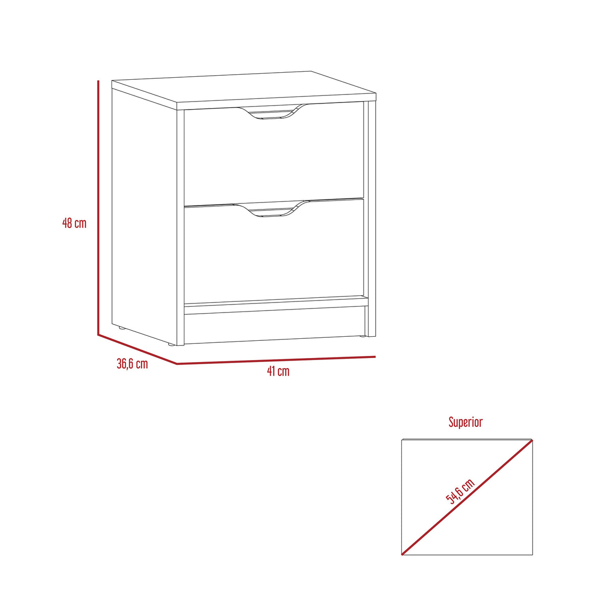 Mesa de Noche Basilea Macadamia 41x48cm con Dos Cajones - Mesas de Noche | Bylmo