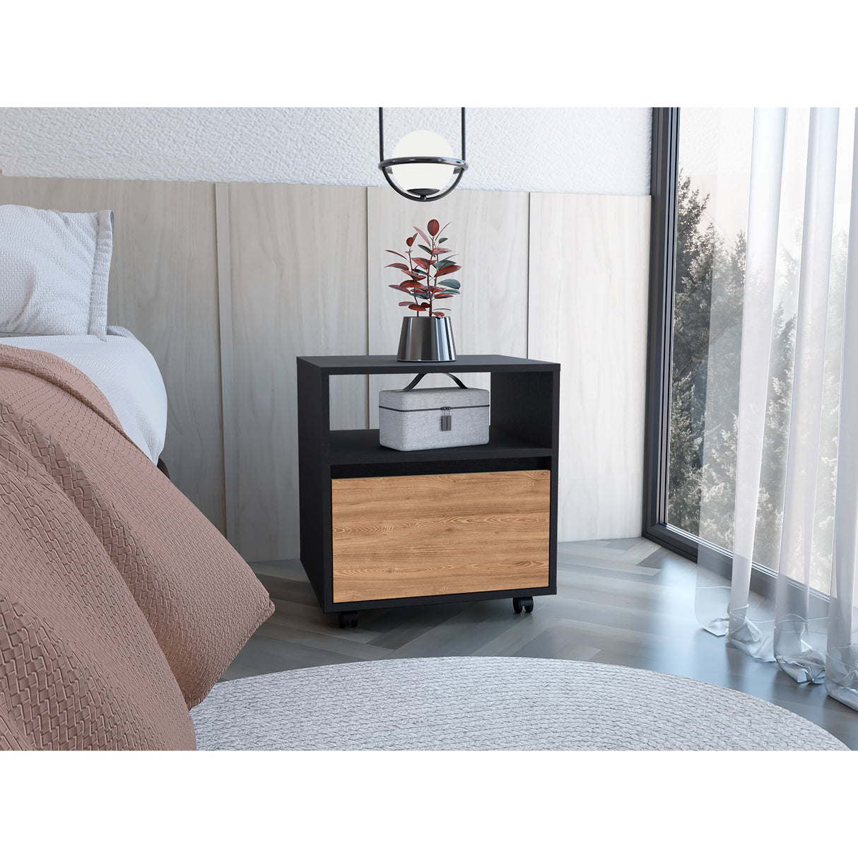 Mesa de Noche Austin Wengue 48x52cm con Un Cajón - Mesas de Noche | Bylmo