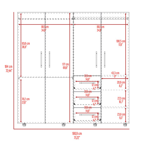 Closet Harlem Bellota 181x184cm con Tres Cajones - Closets | Bylmo