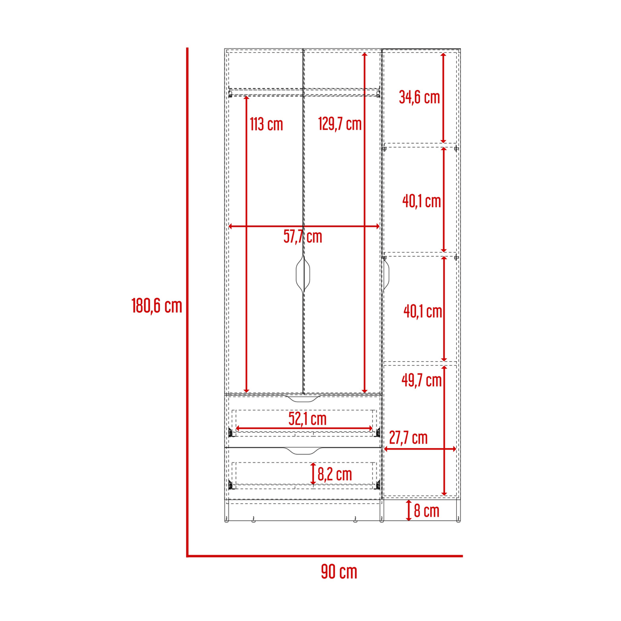 Closet Basilea Macadamia 90x180cm con Dos Cajones - Closets | Bylmo