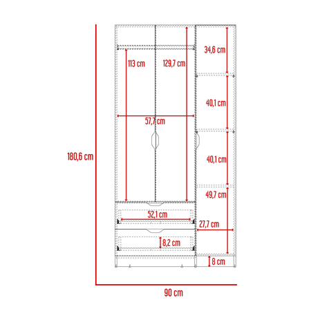 Closet Basilea Macadamia 90x180cm con Dos Cajones - Closets | Bylmo