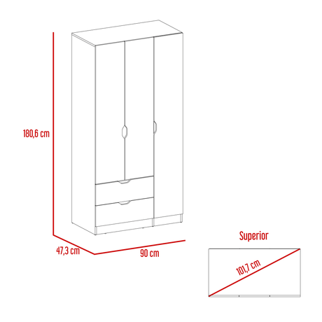 Closet Basilea Macadamia 90x180cm con Dos Cajones - Closets | Bylmo