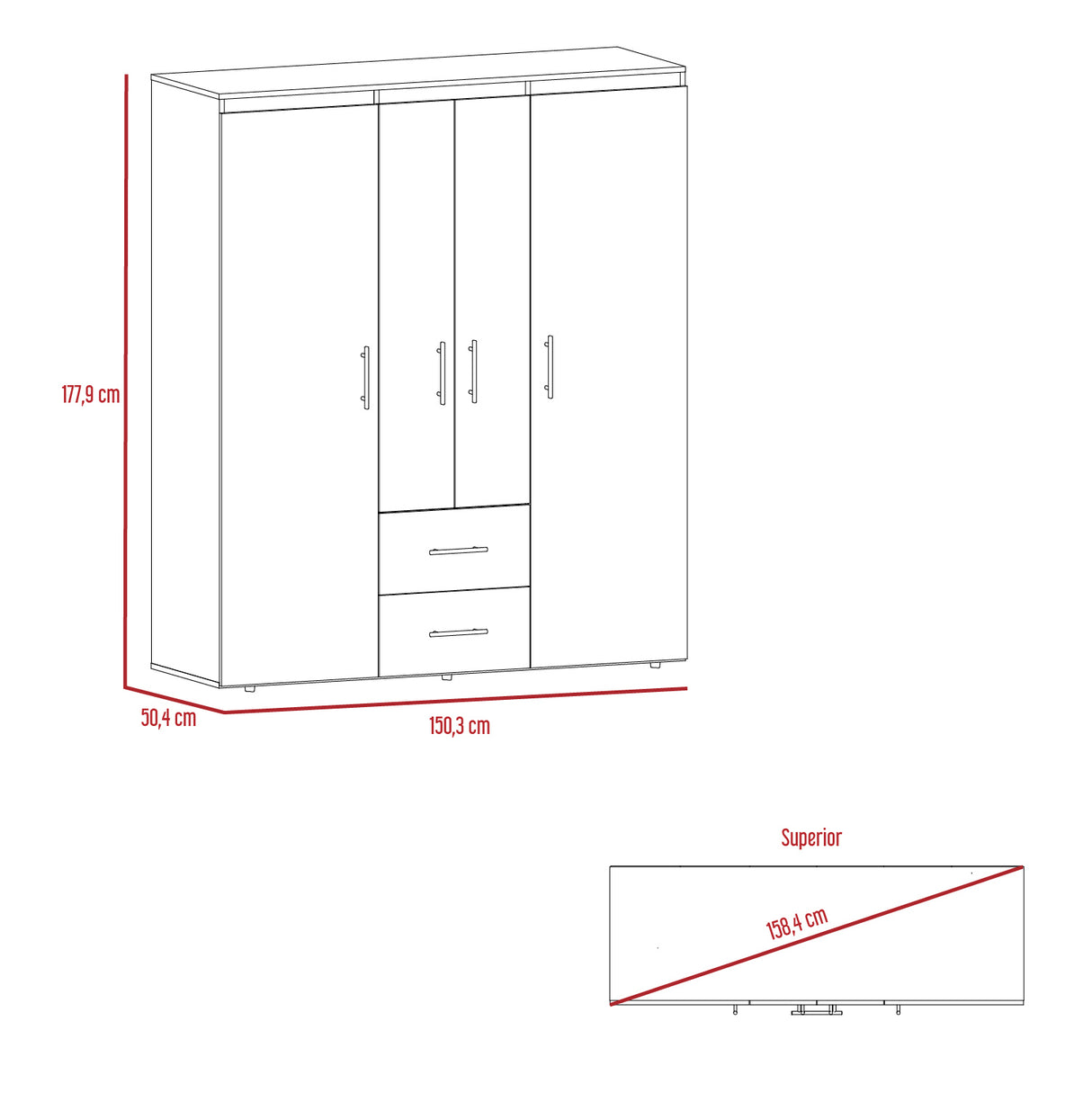 Closet Bariloche Eco Bellota 150.3x177.9cm con Dos Cajones - Closets | Bylmo