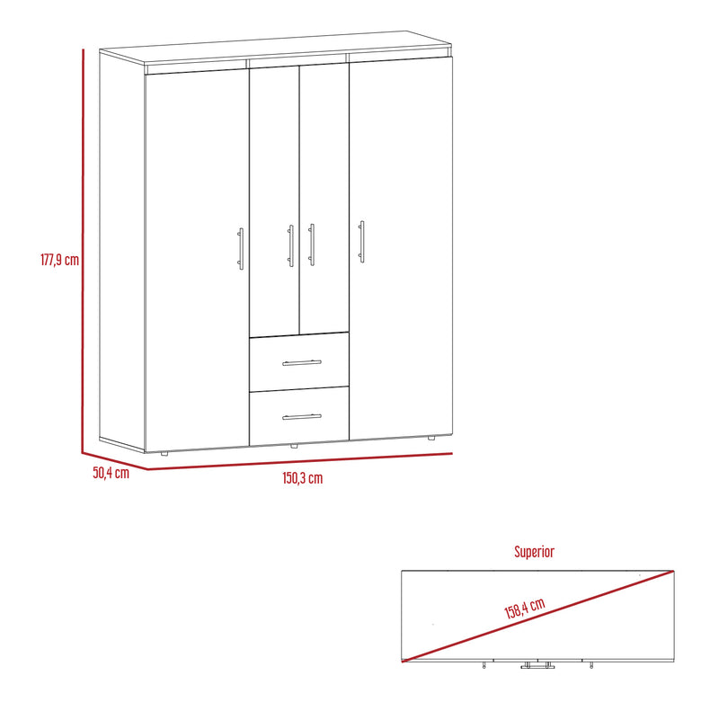 Closet Bariloche Eco Bellota 150.3x177.9cm Con Dos Cajones