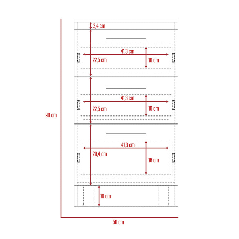 Archivador Home Office Blanco 50x90cm Con Tres Cajones