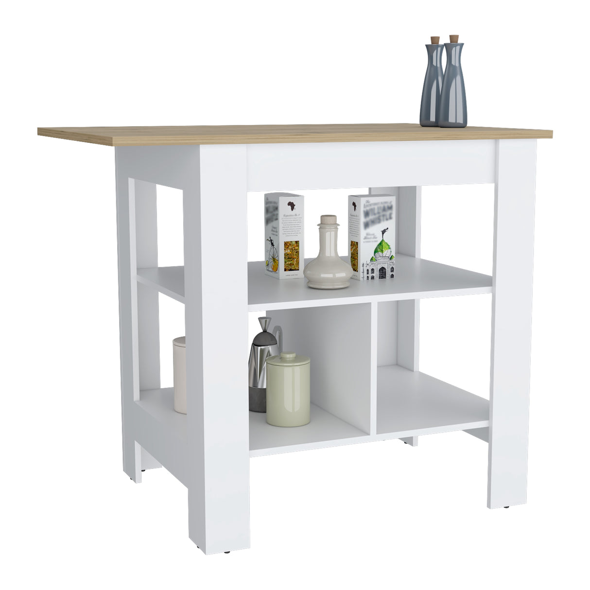 Isla de Cocina Macondo 103x90cm Blanco con Entrepaños - Barras y Muebles Auxiliares | Bylmo