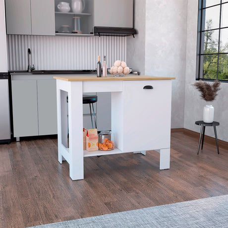 Isla de Cocina Atenea Blanco 103x90cm con Compartimiento y Entrepaños - Barras y Muebles Auxiliares | Bylmo