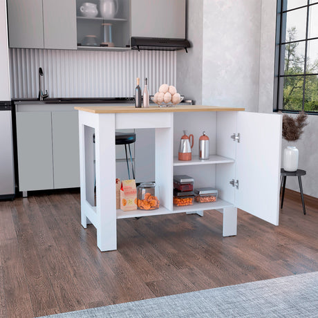 Isla de Cocina Atenea Blanco 103x90cm con Compartimiento y Entrepaños - Barras y Muebles Auxiliares | Bylmo