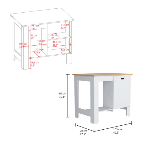 Isla de Cocina Atenea Blanco 103x90cm con Compartimiento y Entrepaños - Barras y Muebles Auxiliares | Bylmo