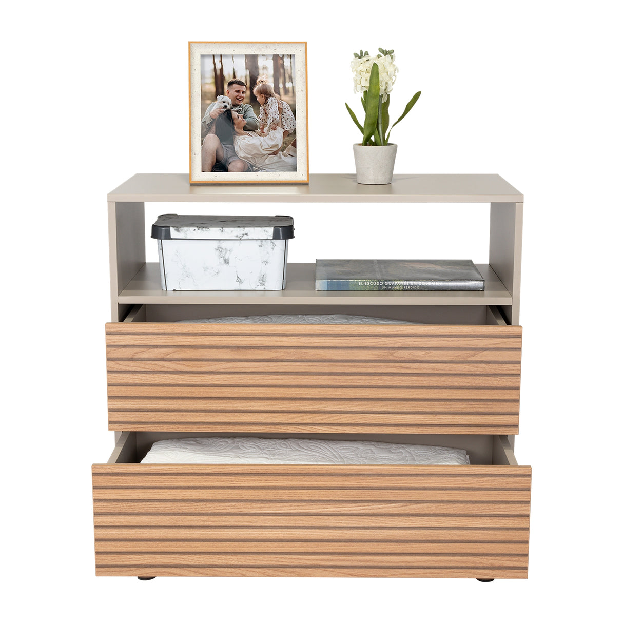 Cajonera Funes Taupe 80x80cm con Dos Cajones - Cajoneras y Comodas | Bylmo