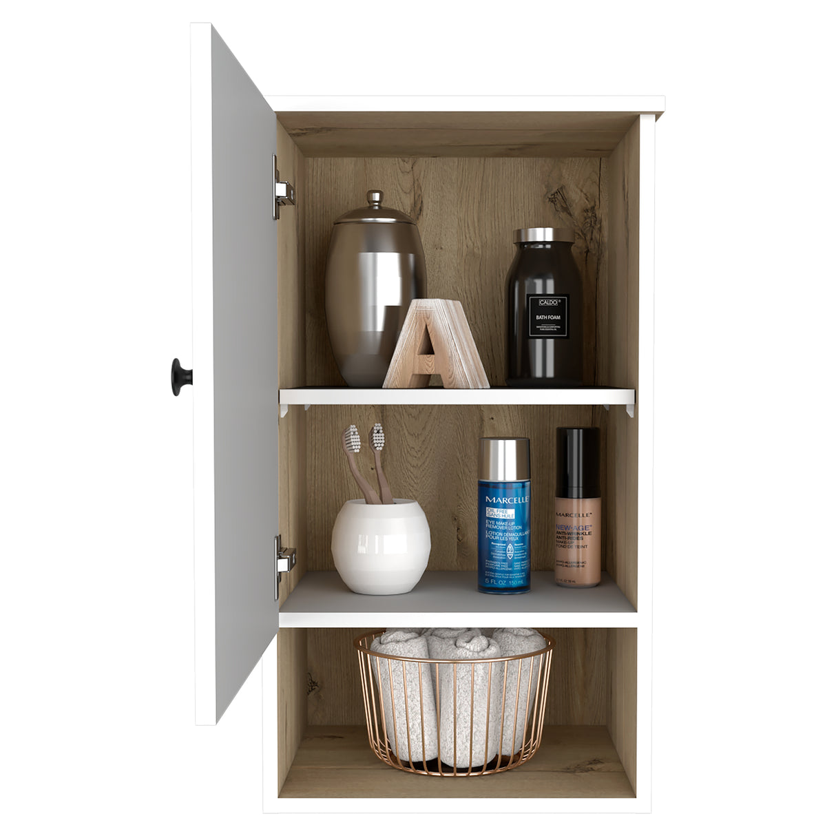 Gabinete de Baño Bi Color Blanco 41.2x72.6cm Flotante con Una Puerta y Entrepaños - Gabinetes de Baño | Bylmo