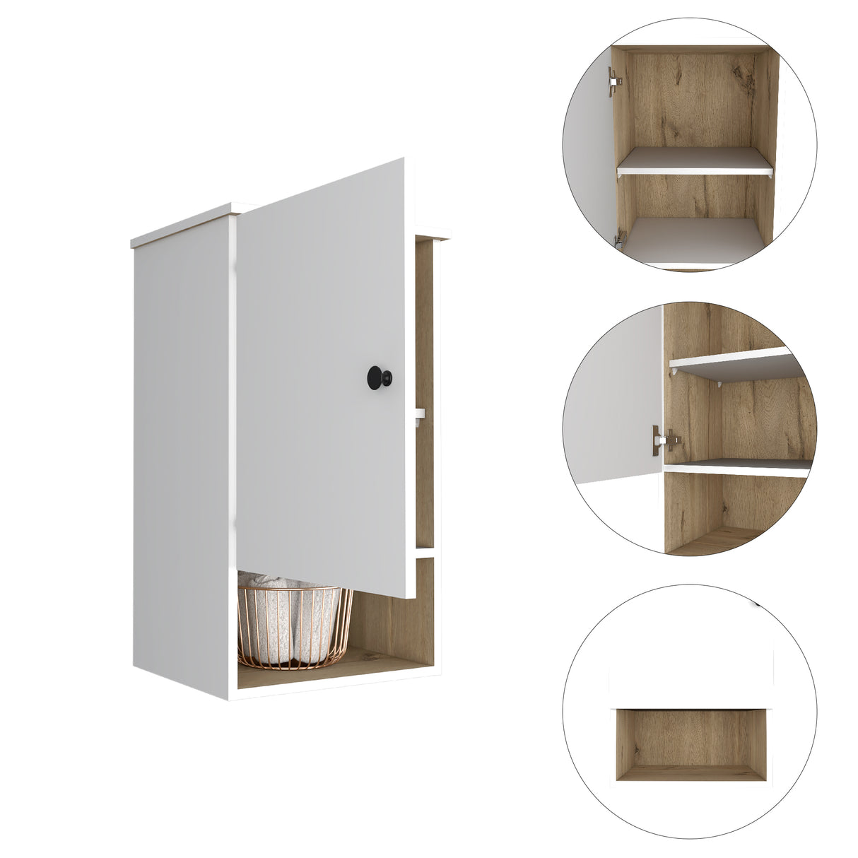 Gabinete de Baño Bi Color Blanco 41.2x72.6cm Flotante con Una Puerta y Entrepaños - Gabinetes de Baño | Bylmo