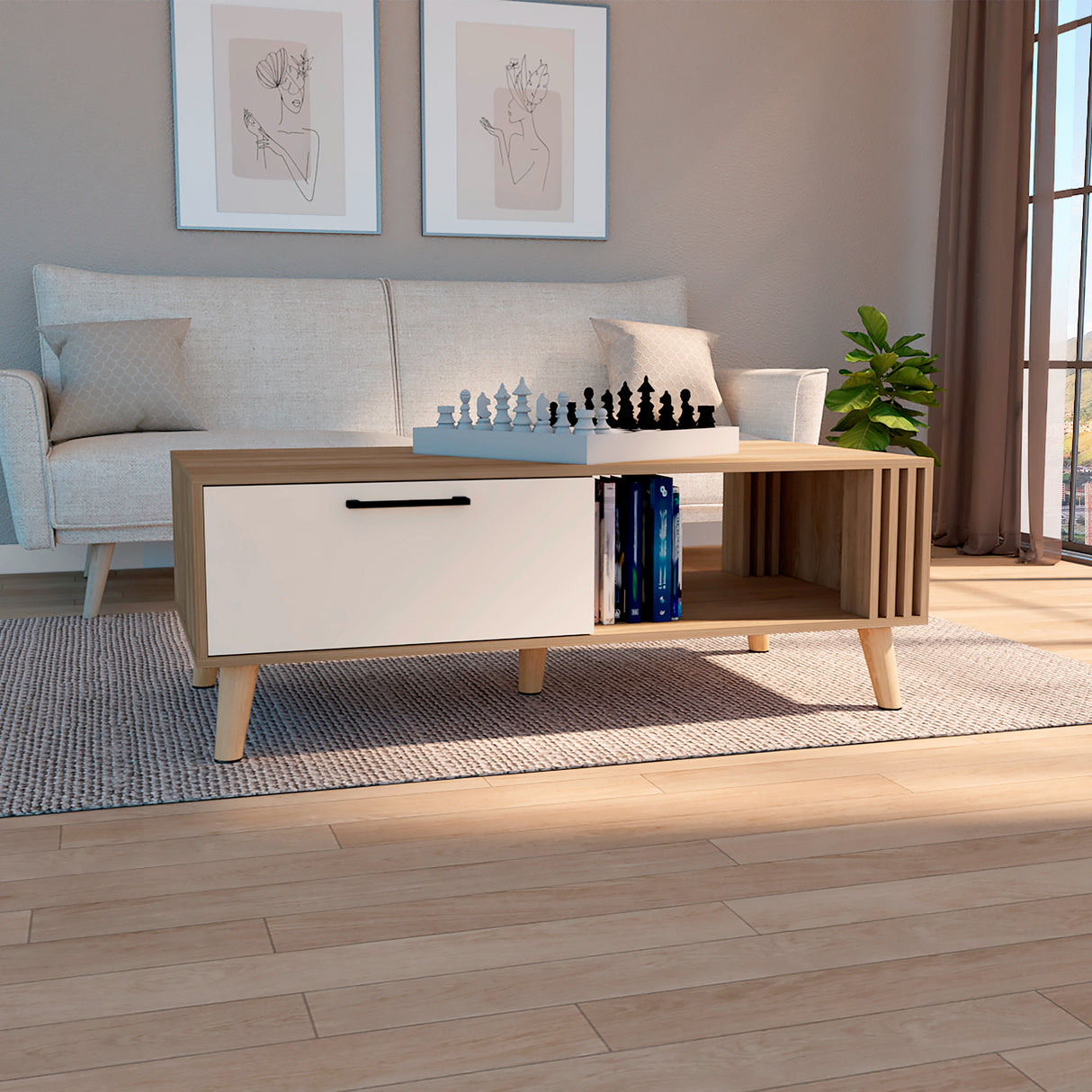 Mesa de Centro Vance Capri 120x43cm con Compartimiento - Mesas de Centro | Bylmo