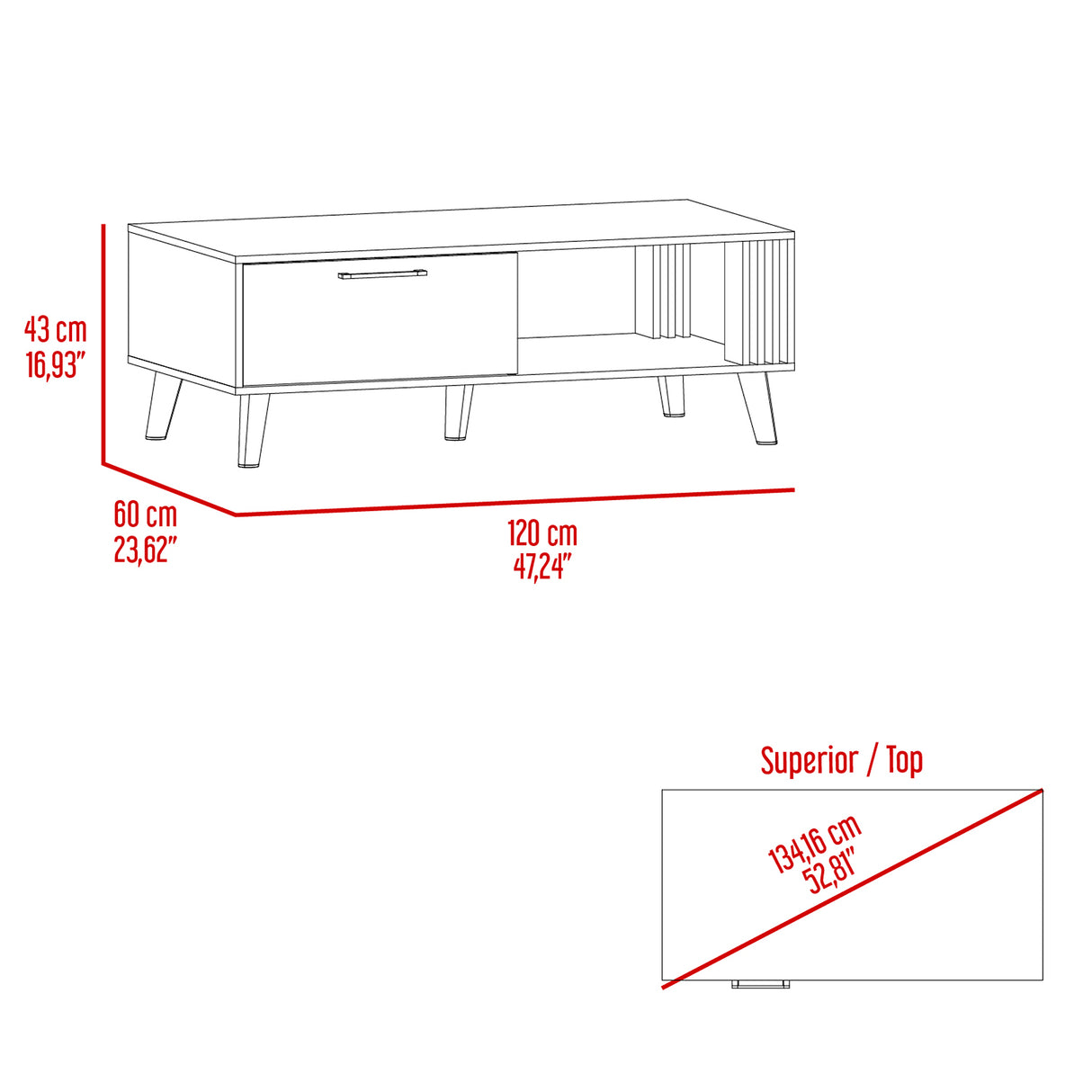 Mesa de Centro Vance Capri 120x43cm con Compartimiento - Mesas de Centro | Bylmo