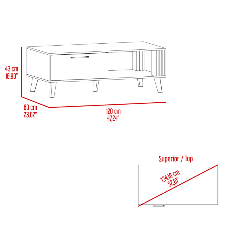 Mesa De Centro Vance Capri 120x43cm Con Compartimiento