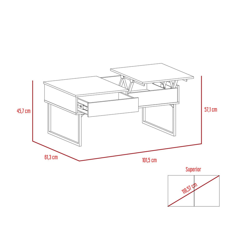 Mesa De Centro Five G Coñac 101.5x45.7cm Extensible Con Compartimentos