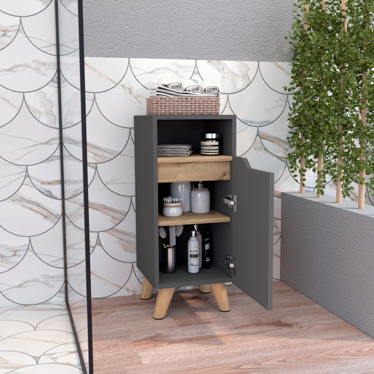 Mueble para Baño Laurent 30x72cm Plomo con Patas y Entrepaños - Muebles para Baño | Bylmo