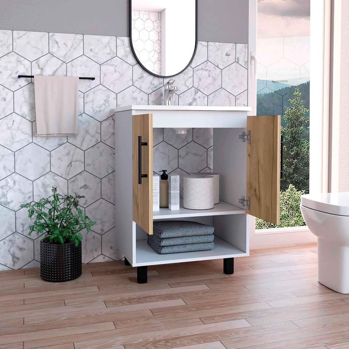 Mueble para Baño Bi Color Blanco Nevado 60.6x83.9cm con Lavamanos Praia 45 - Muebles para Lavamanos | Bylmo