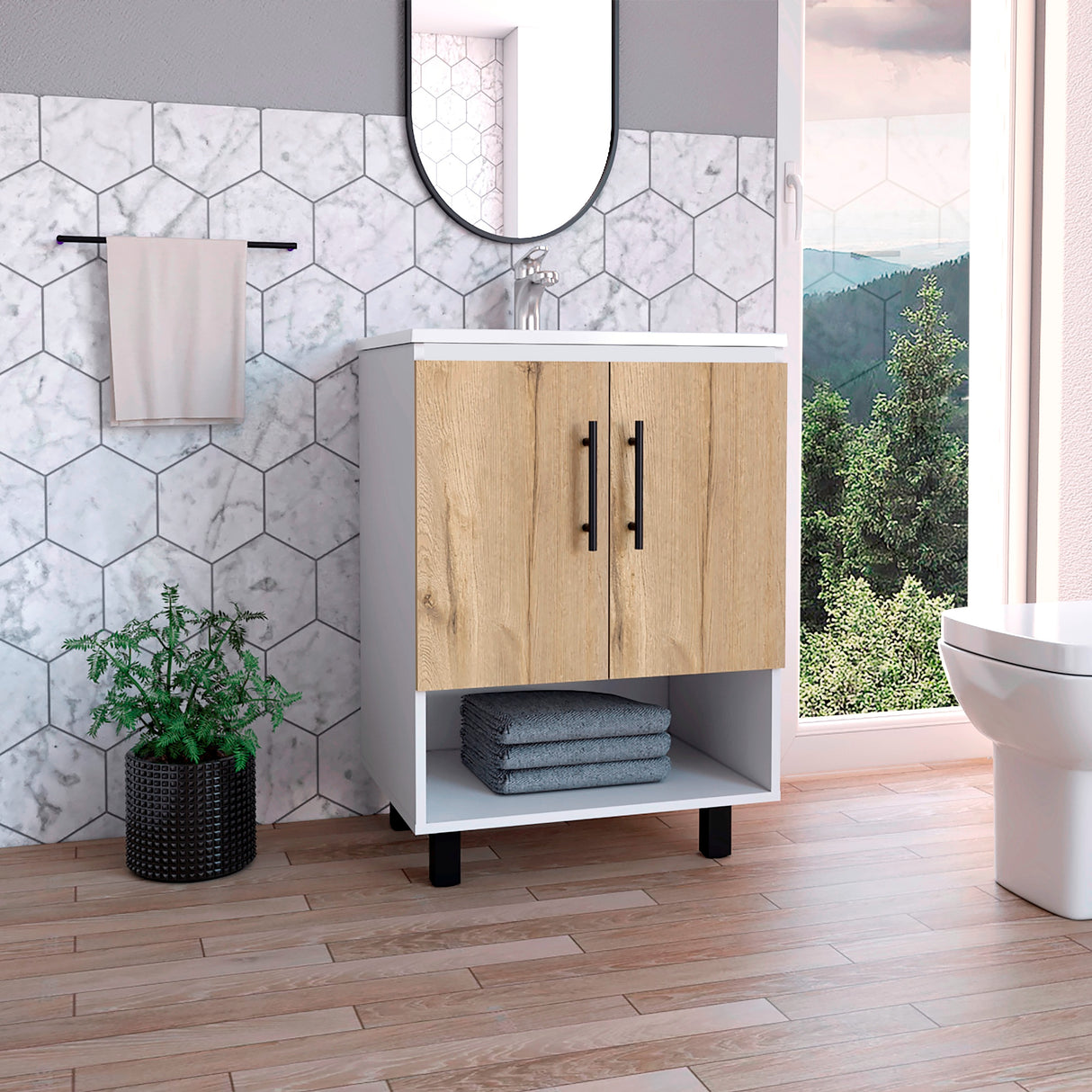 Mueble para Baño Bi Color Blanco Nevado 60.6x83.9cm con Lavamanos Praia 45 - Muebles para Lavamanos | Bylmo