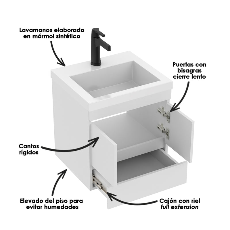 Mueble Para Lavamanos Macao Life Blanco 48x57cm Con Lavamanos Oslo Y Cajones