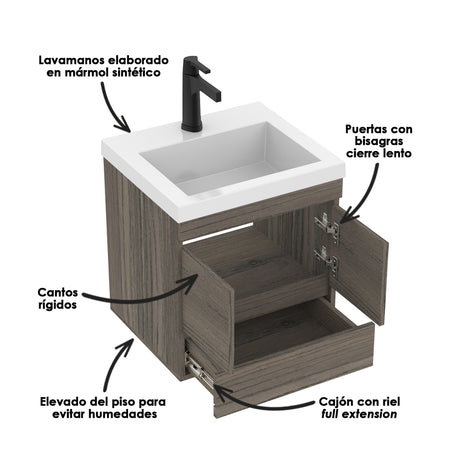 Mueble para Lavamanos MACAO LIFE Mitte 48x57cm con Lavamanos Oslo y Cajones - Muebles para Lavamanos | Bylmo