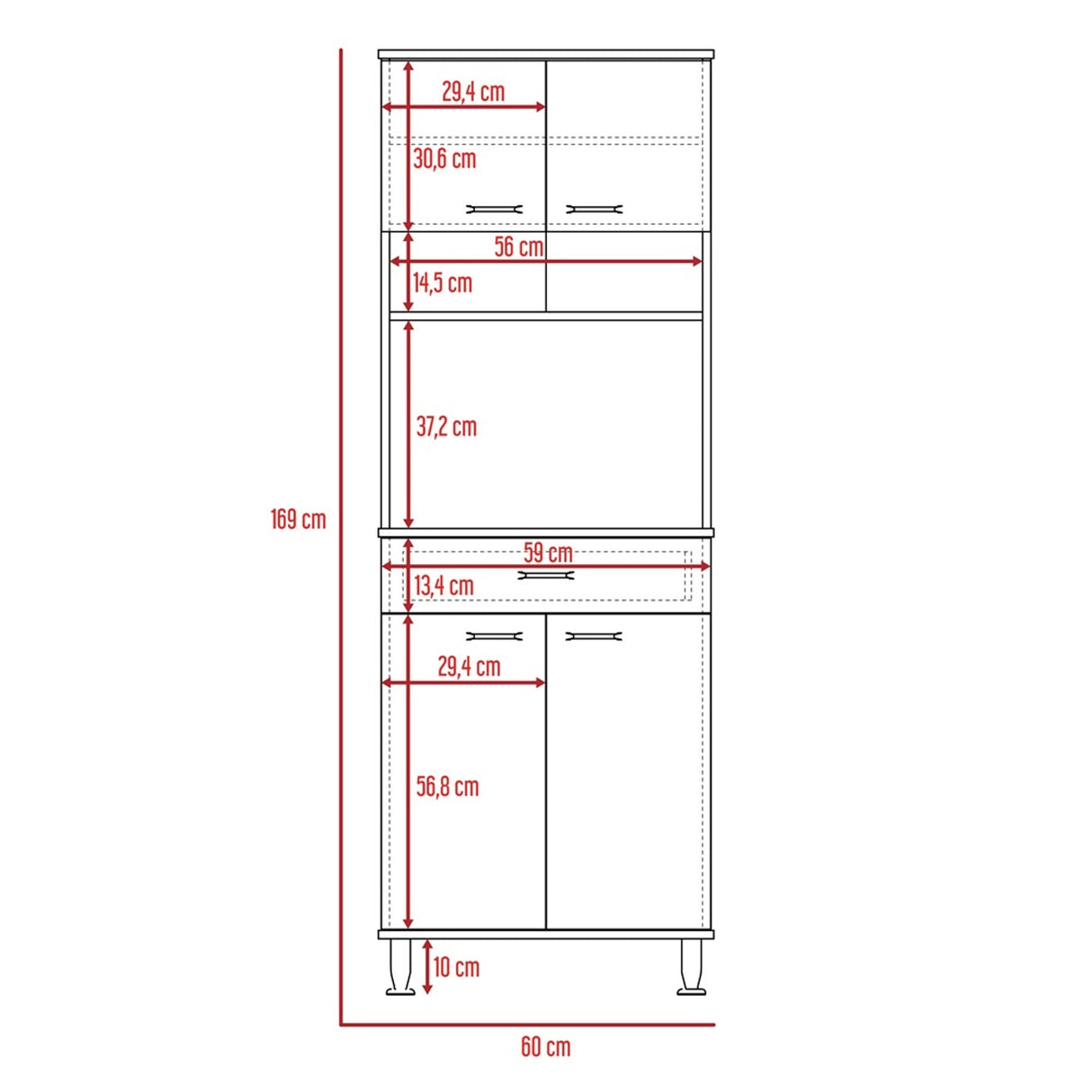 Alacena Polyvalent Blanco 60x169cm con Un Cajón Deslizante - Alacenas y Muebles Microondas | Bylmo