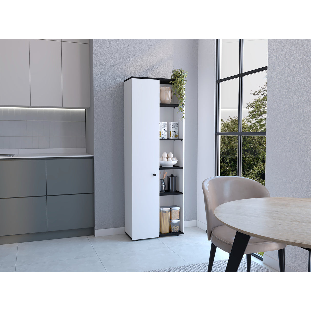 Alacena Hoyt Blanco con Bordes Negros 60x170cm de Pared con Una Puerta - Alacenas y Muebles Microondas | Bylmo