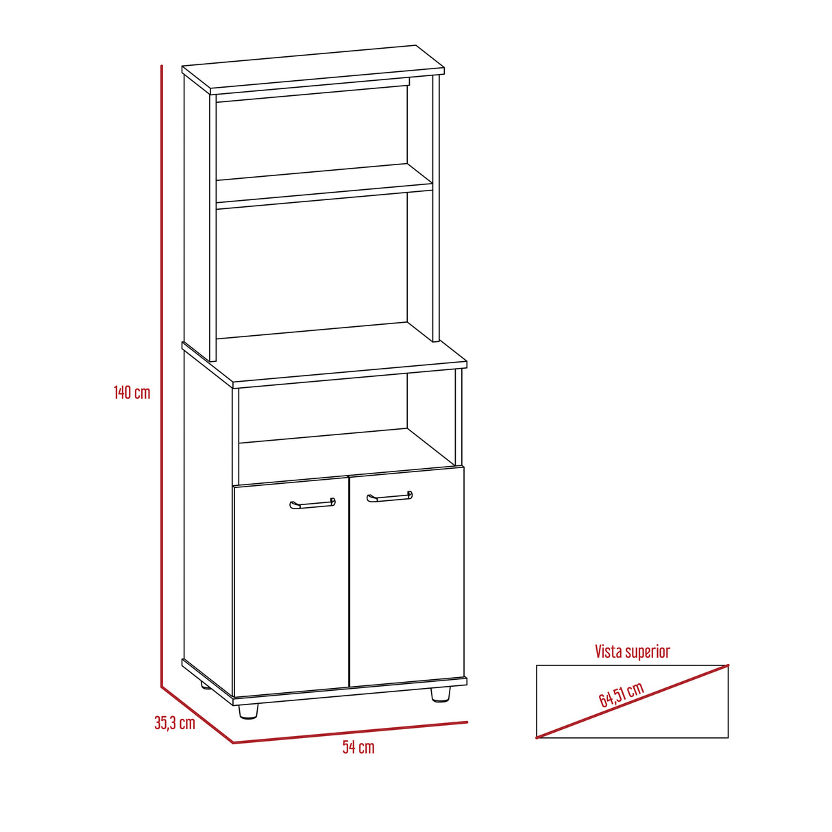 Alacena Mezzo Blanco 54x140cm con Dos Puertas - Alacenas y Muebles Microondas | Bylmo