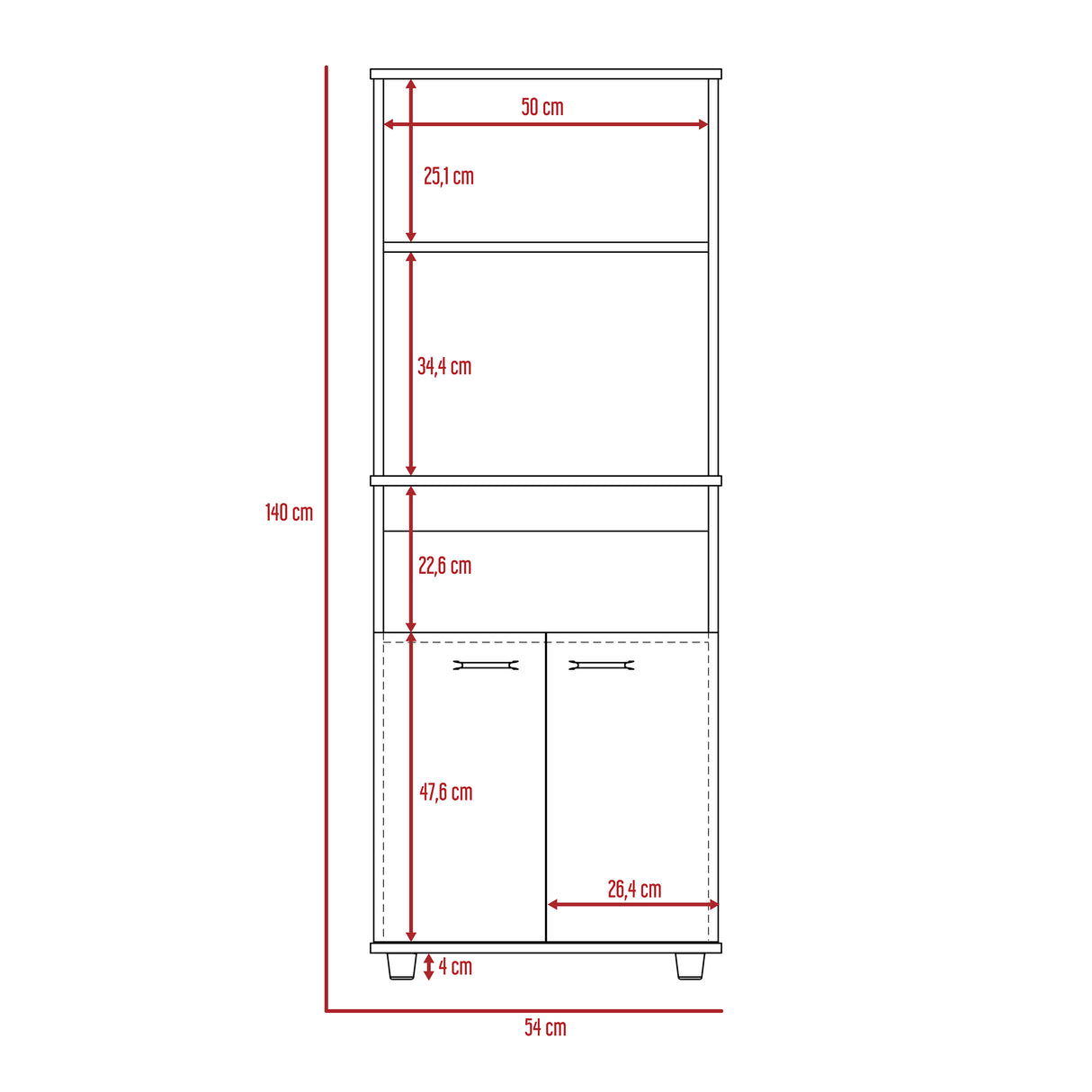 Alacena Mezzo Blanco 54x140cm con Dos Puertas - Alacenas y Muebles Microondas | Bylmo