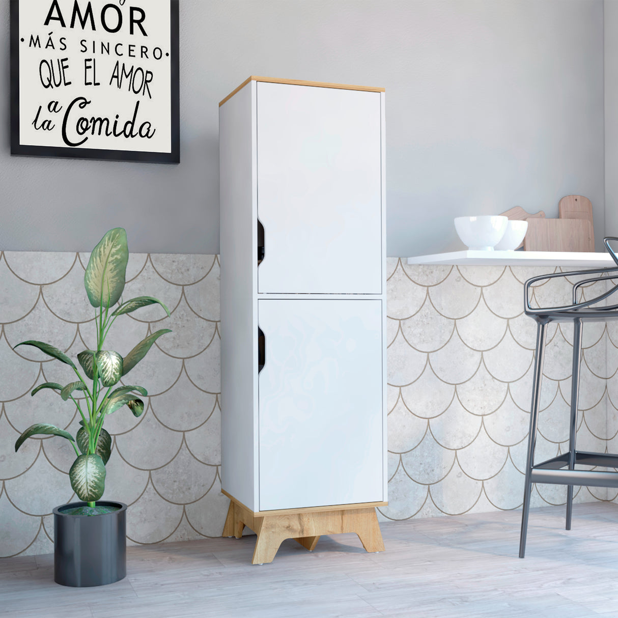 Alacena Pamplona Blanco 45x150.7cm con Dos Puertas - Alacenas y Muebles Microondas | Bylmo