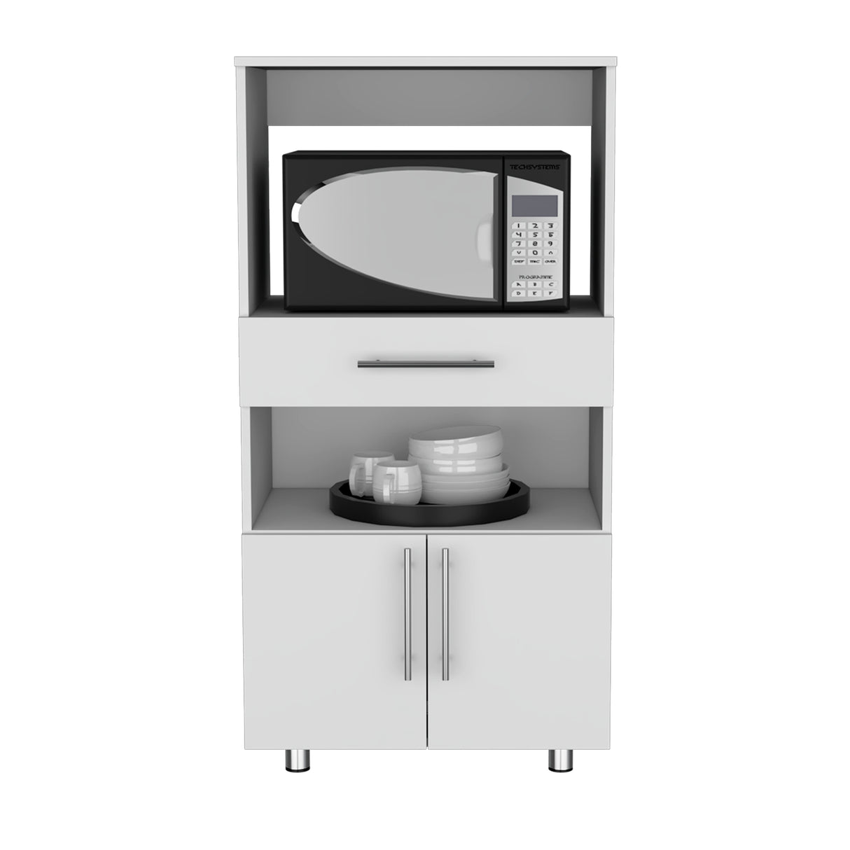 Mueble Microondas Worland Blanco 2 Puertas 62x122cm con Un Cajón - Alacenas y Muebles Microondas | Bylmo