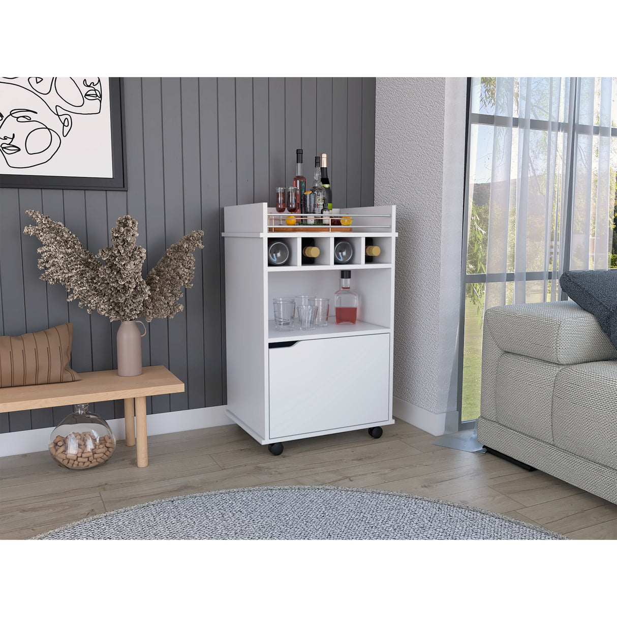 Bar Carro Phoenix Blanco 55x88.9cm con Ruedas - Bares | Bylmo