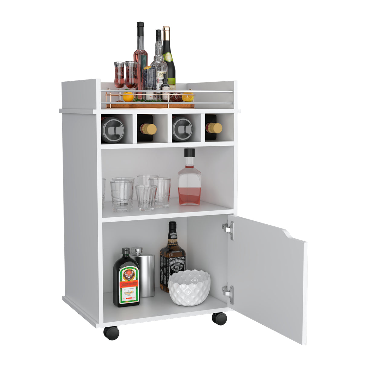 Bar Carro Phoenix Blanco 55x88.9cm con Ruedas - Bares | Bylmo