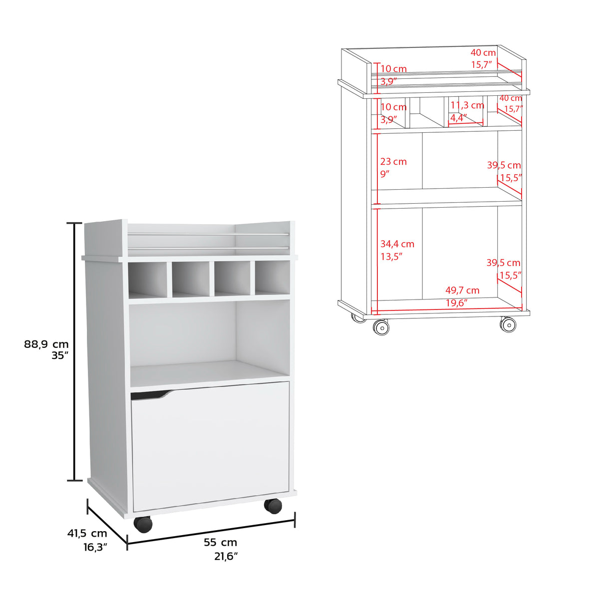 Bar Carro Phoenix Blanco 55x88.9cm con Ruedas - Bares | Bylmo