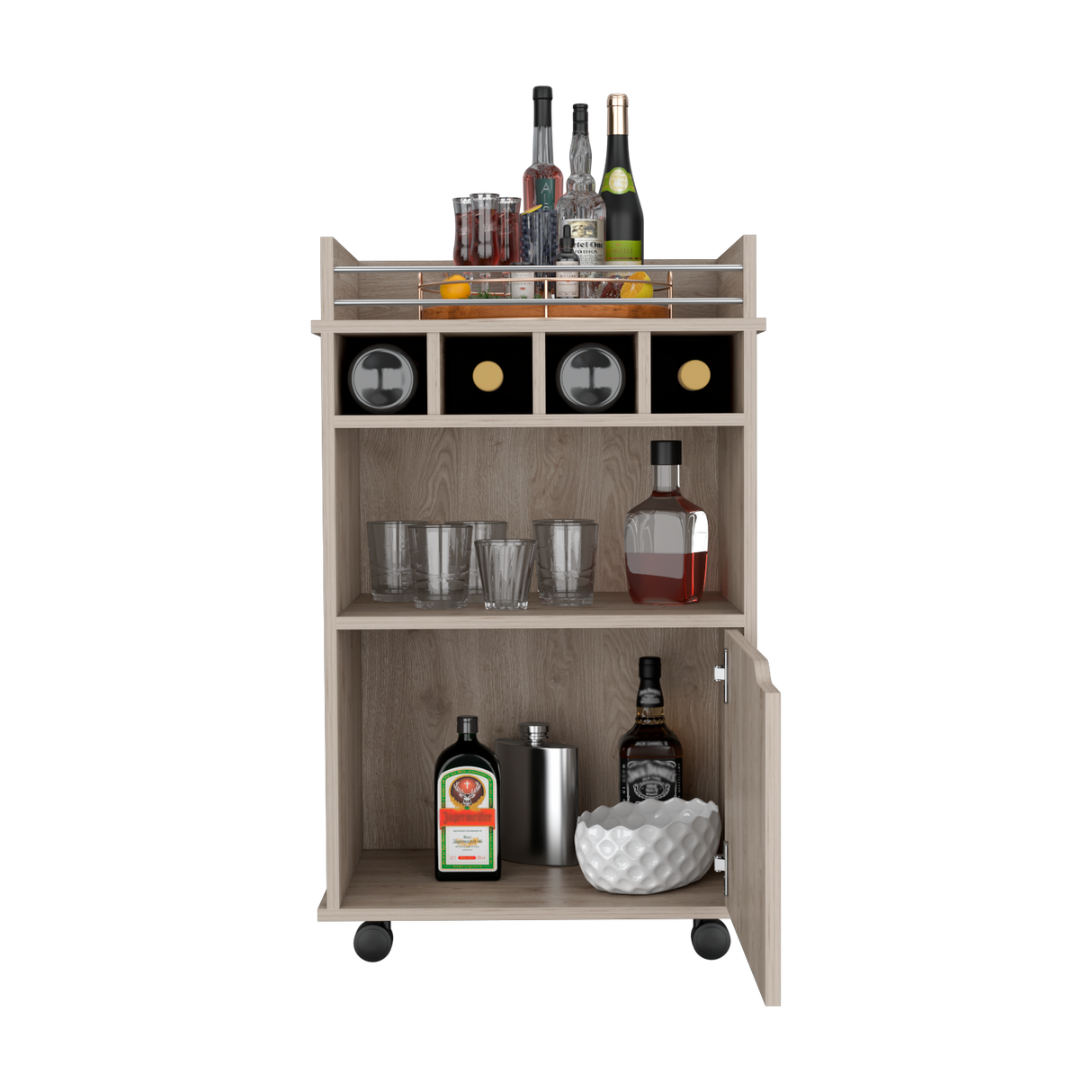 Bar Carro Phoenix Ceniza 55x88.9cm con Ruedas