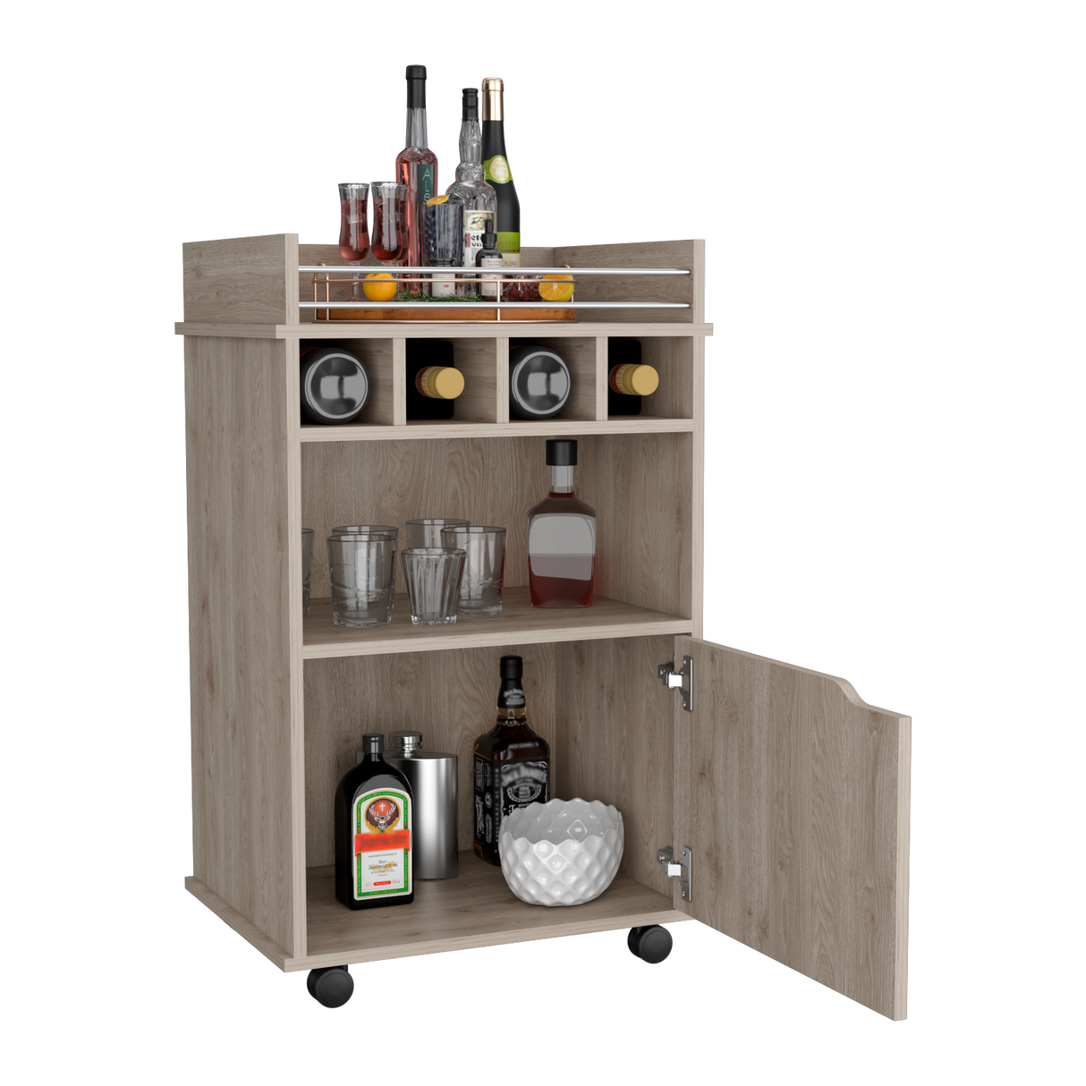 Bar Carro Phoenix Ceniza 55x88.9cm con Ruedas