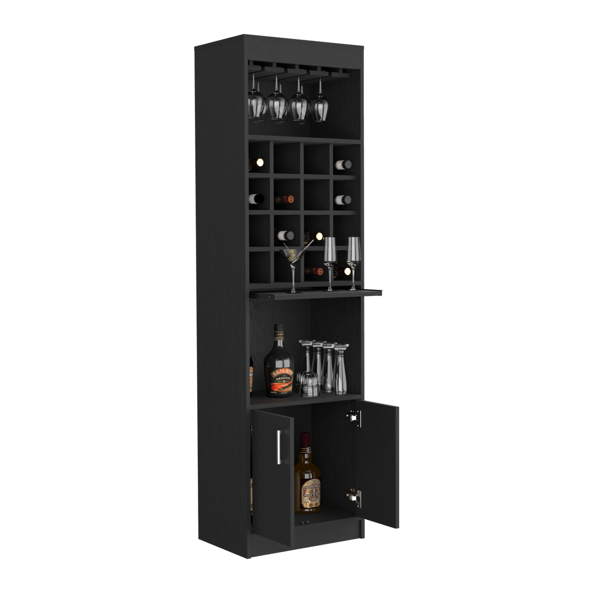 Bar Alto Kava Wengue 51X180.6cm con Portacopas y Portabotellas - Bares | Bylmo