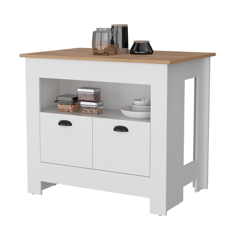 Isla De Cocina Arlet Blanco 103x89.9cm Con Entrepaños Y Compartimientos