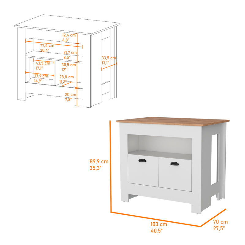 Isla De Cocina Arlet Blanco 103x89.9cm Con Entrepaños Y Compartimientos