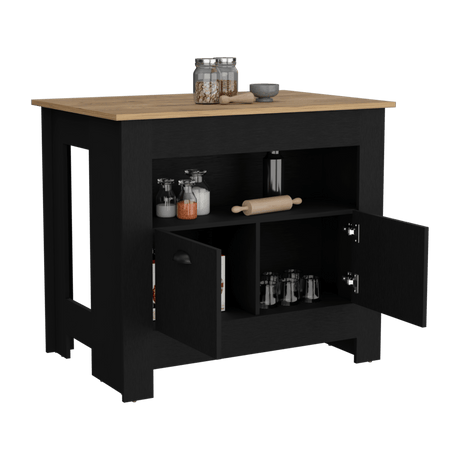 Isla de Cocina Arlet Wengue 103x89.9cm con Entrepaños y Compartimientos - Barras y Muebles Auxiliares | Bylmo