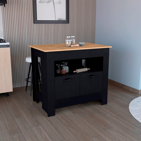 Isla de Cocina Arlet Wengue 103x89.9cm con Entrepaños y Compartimientos - Barras y Muebles Auxiliares | Bylmo