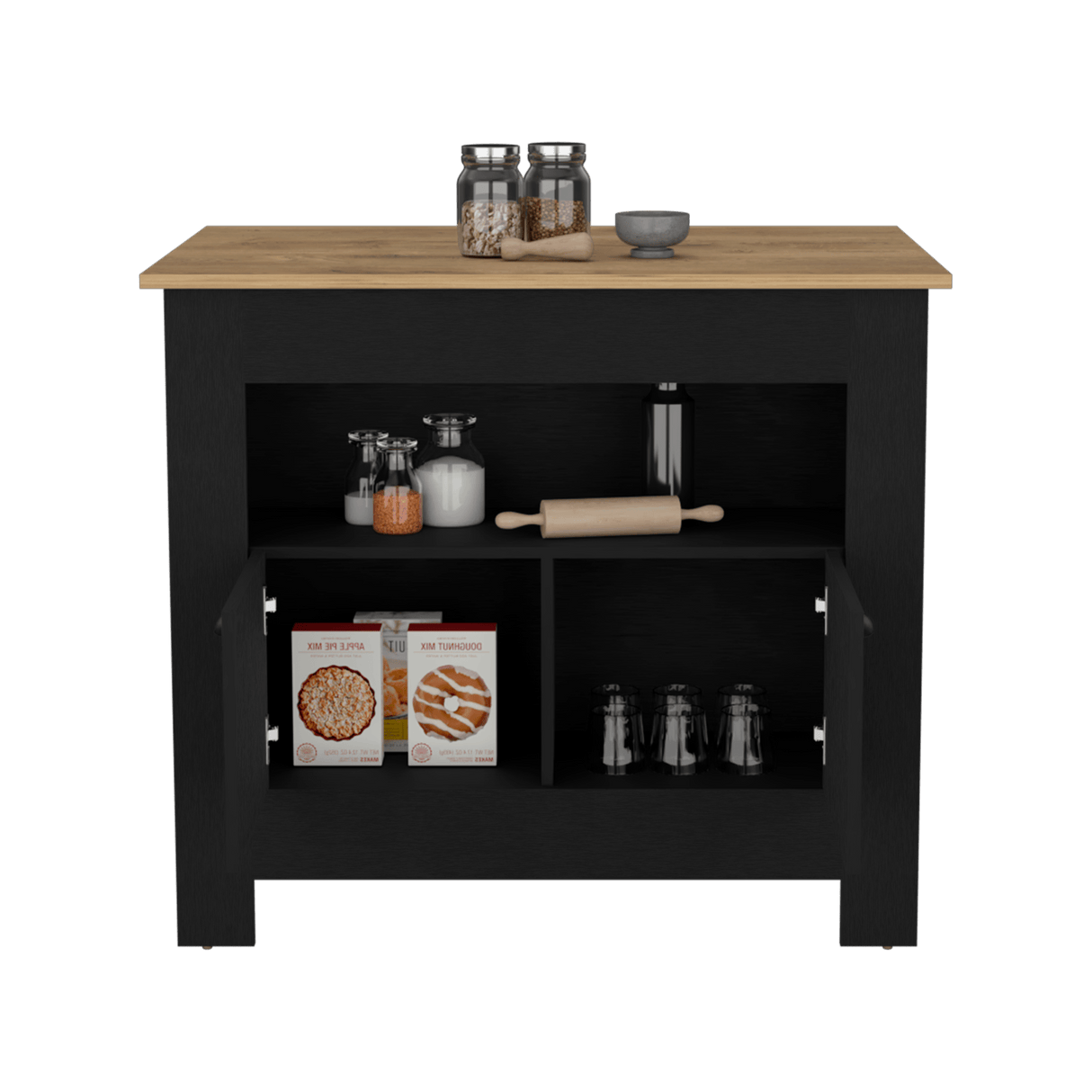 Isla de Cocina Arlet Wengue 103x89.9cm con Entrepaños y Compartimientos - Barras y Muebles Auxiliares | Bylmo